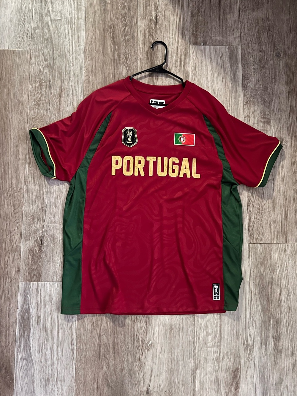 Portugal Men’s Red & Green Soccer Jersey with Gold Lettering